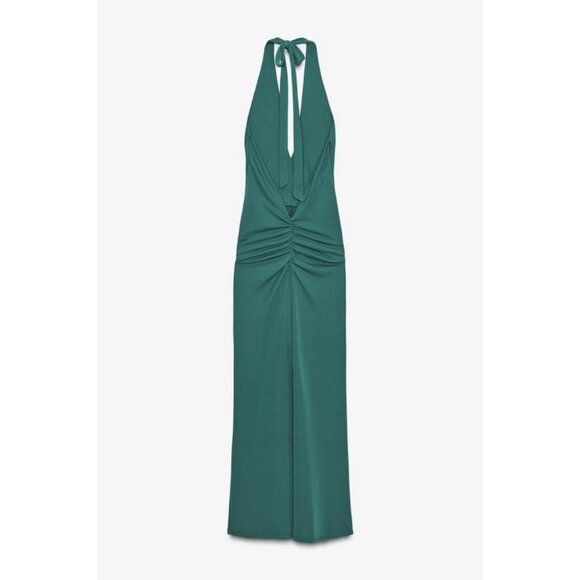 ZARA GATHERED HALTERNECK MAXI DRESS - Picture 8 of 9